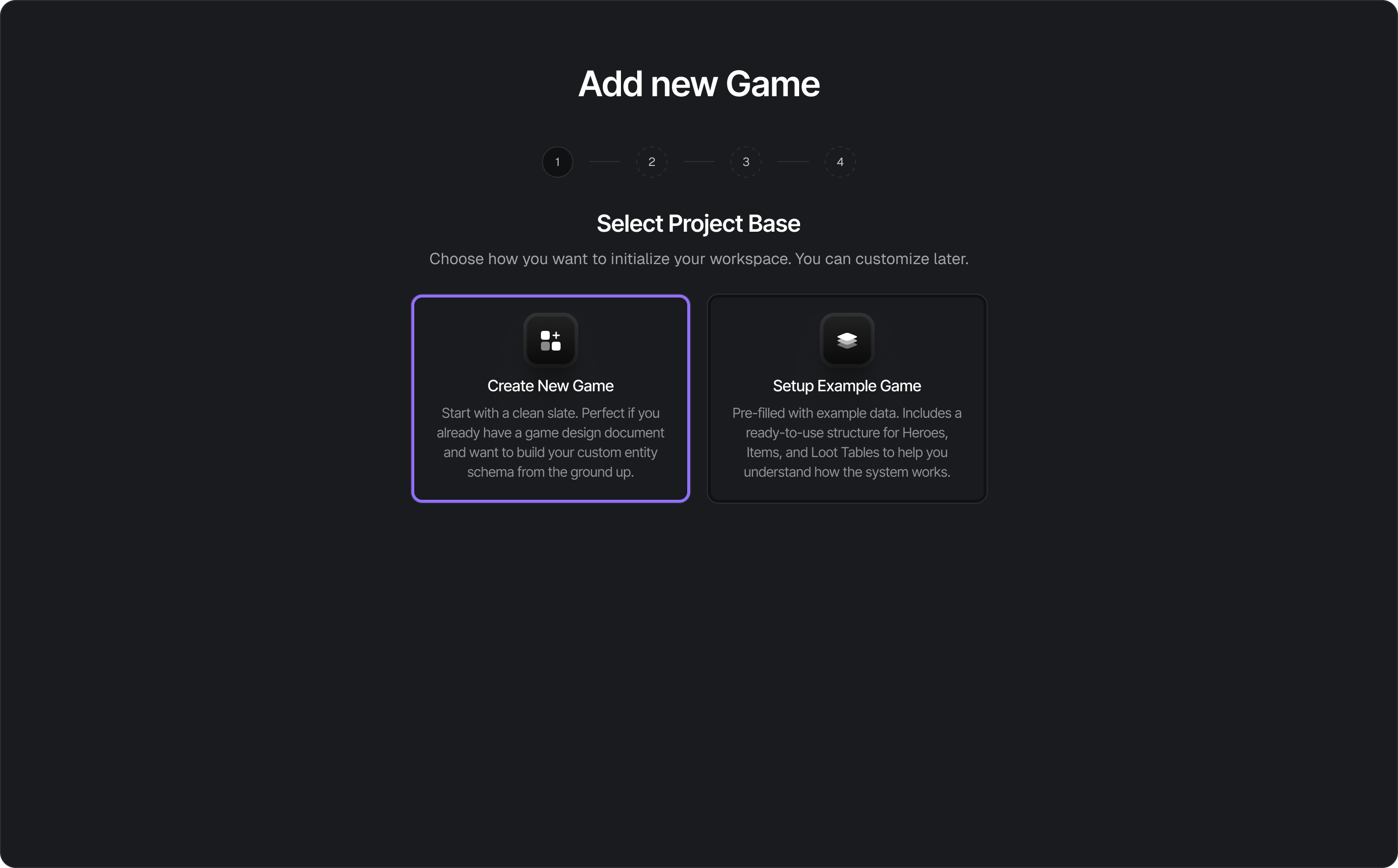 Onboarding screen with two starting options