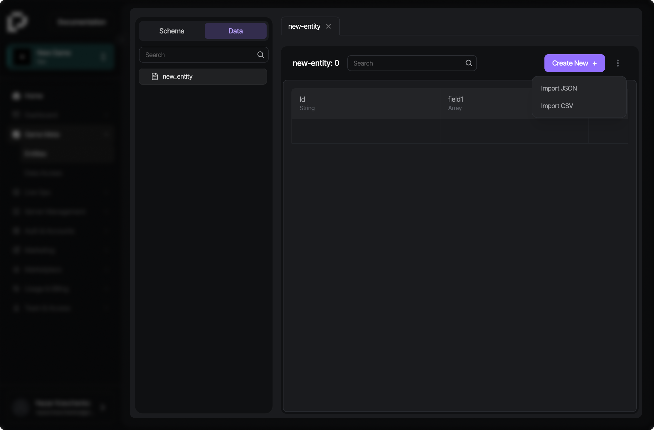 Data view showing records for a schema object