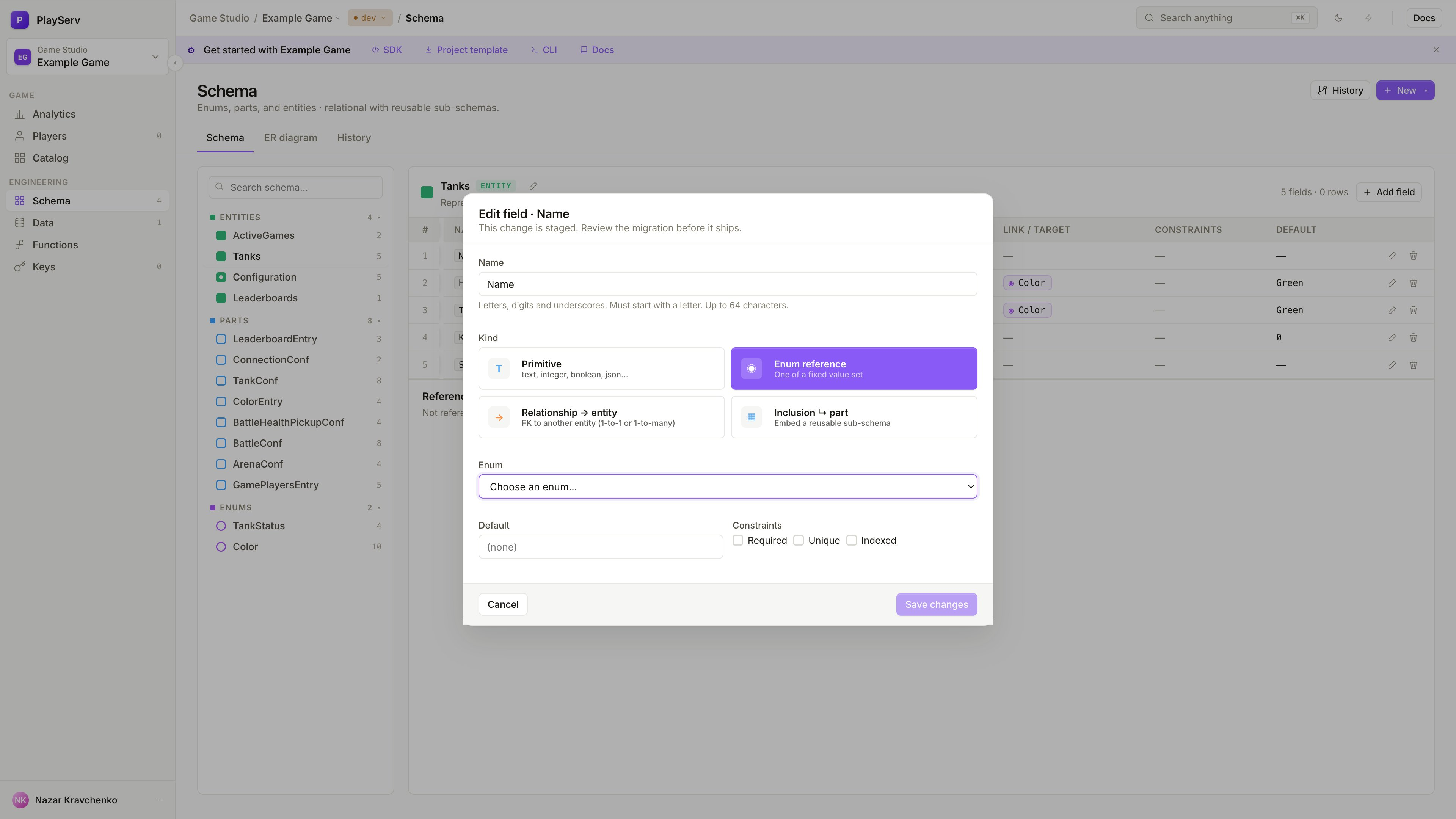 Enum reference field kind with enum selector