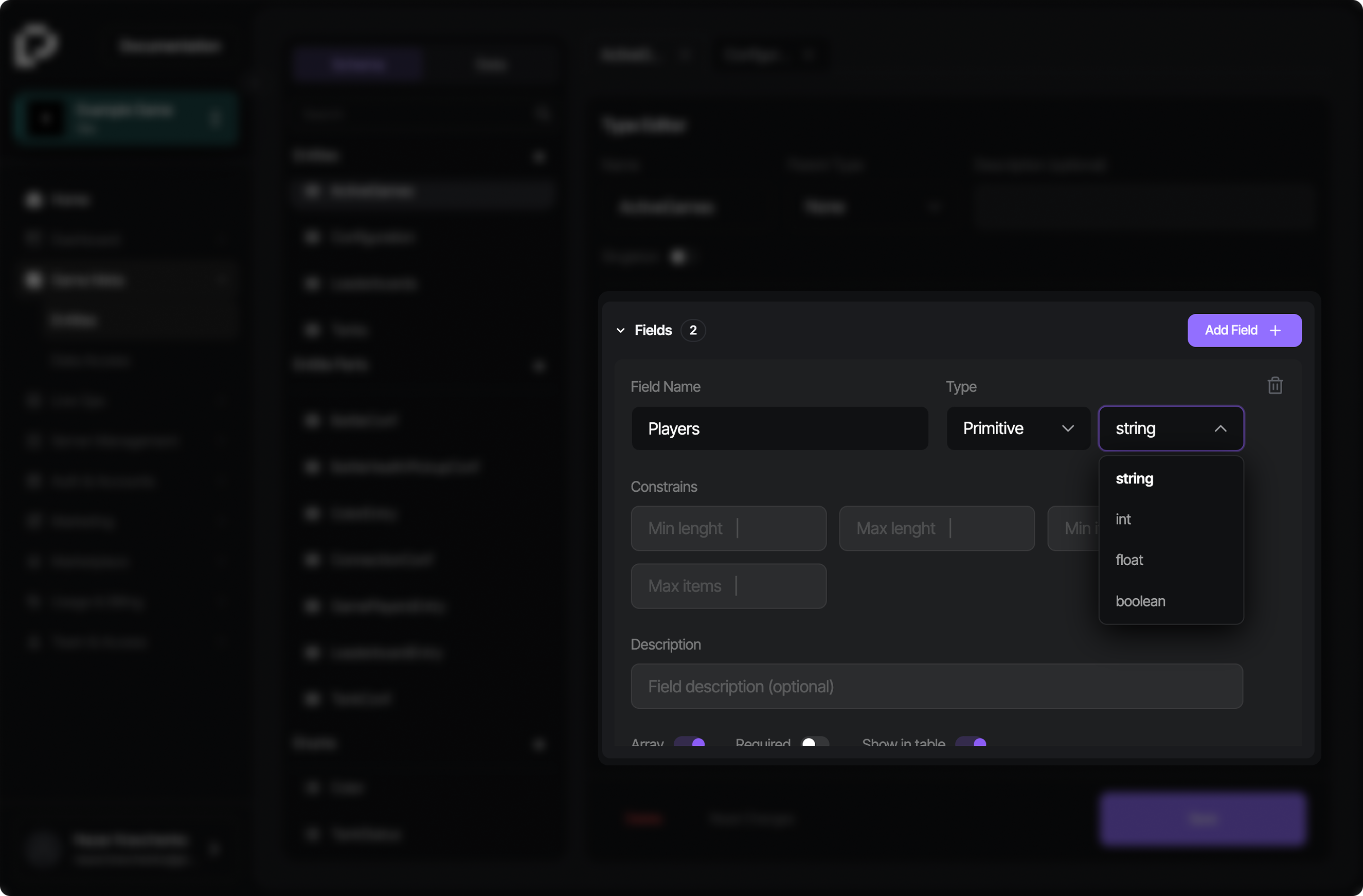 Primitive field type in the schema editor
