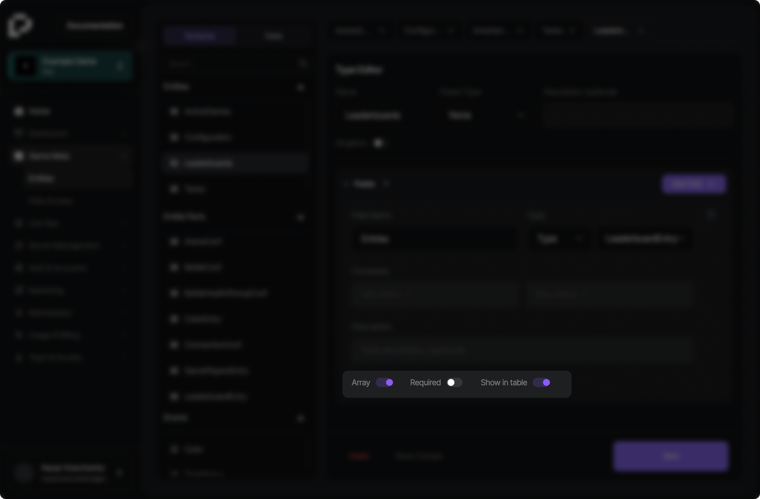 Array, Required, and Show in table field settings
