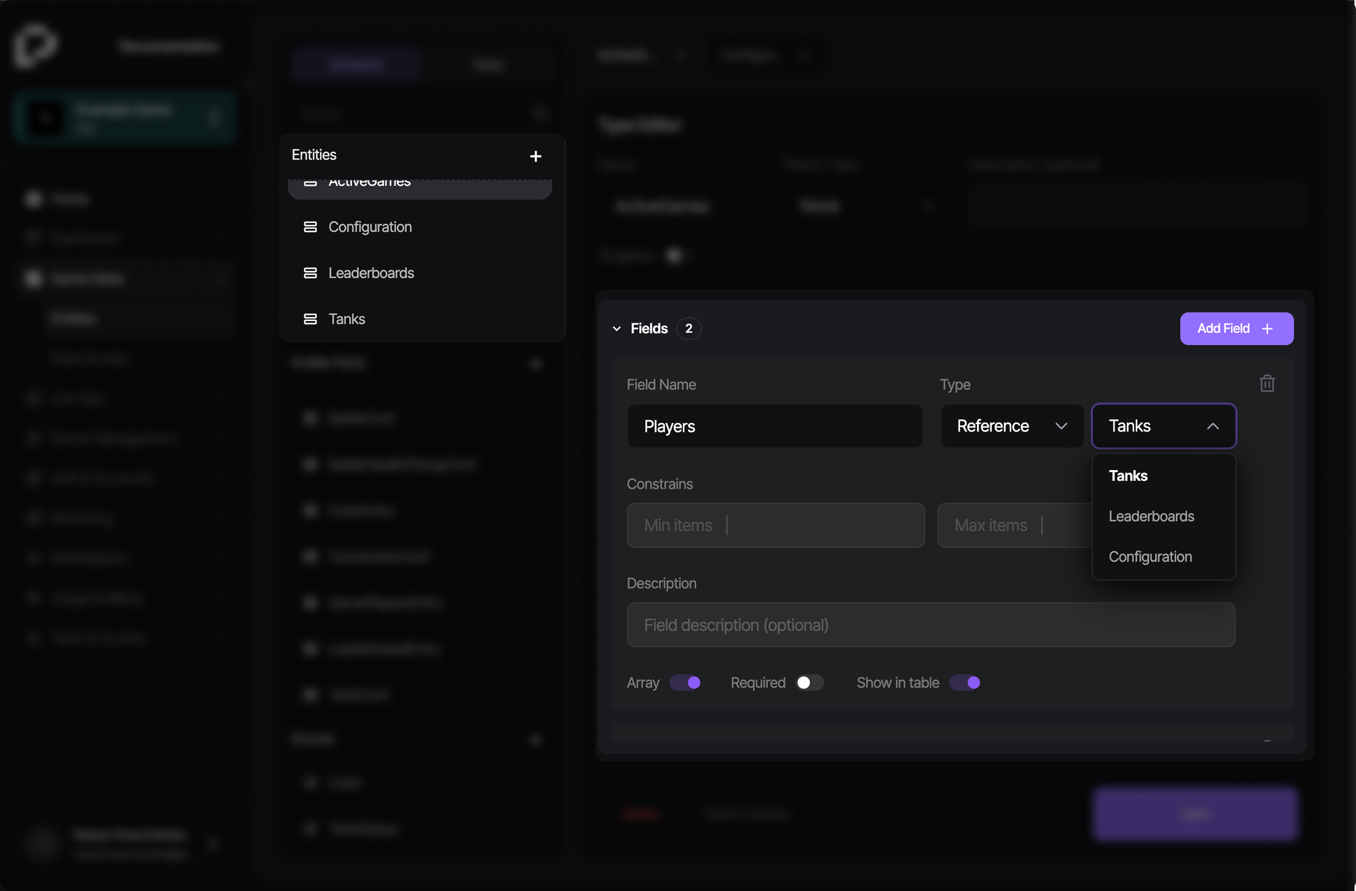 Type field pointing to an Entity Part