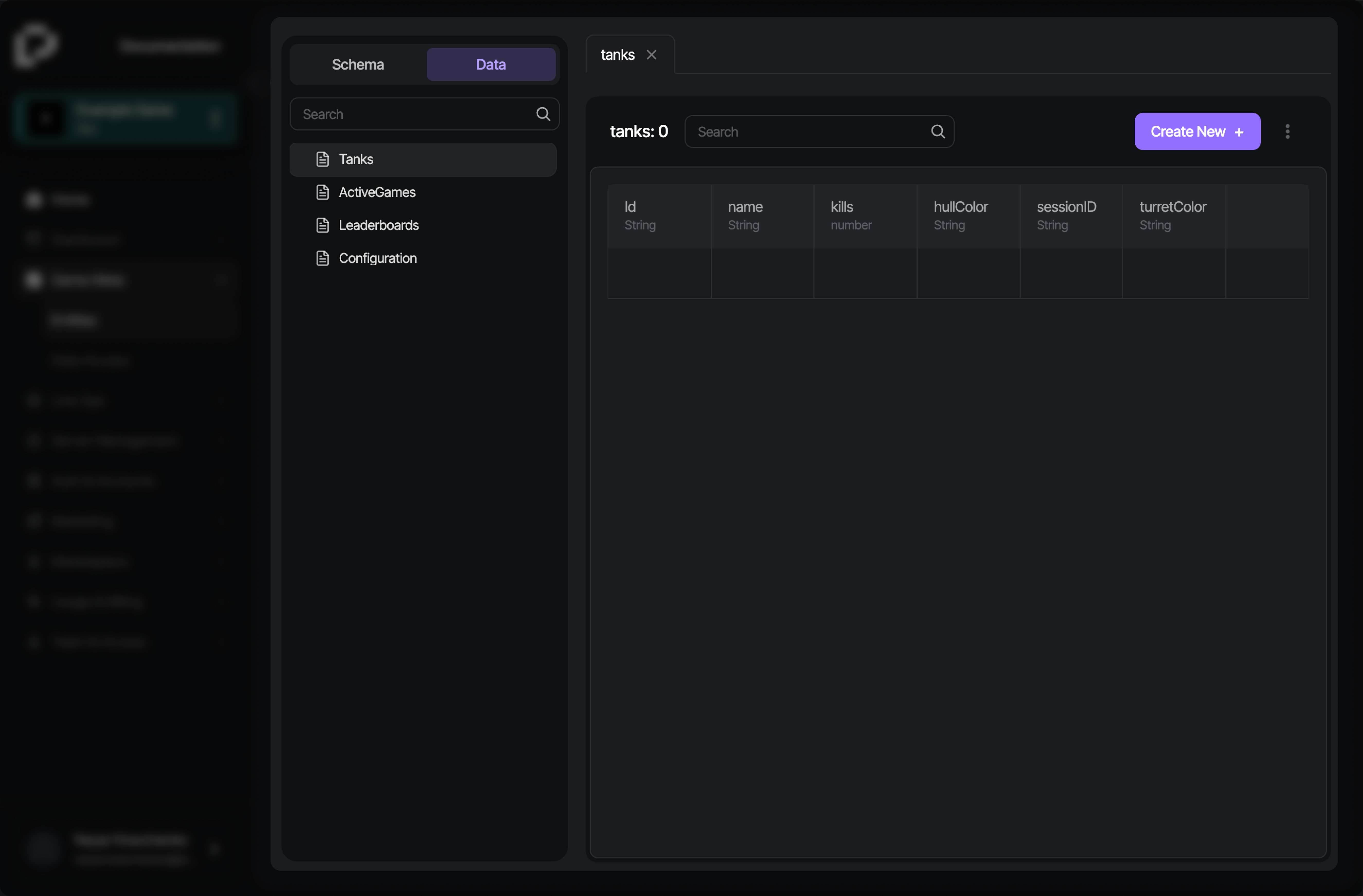 Game Data view in the Backoffice