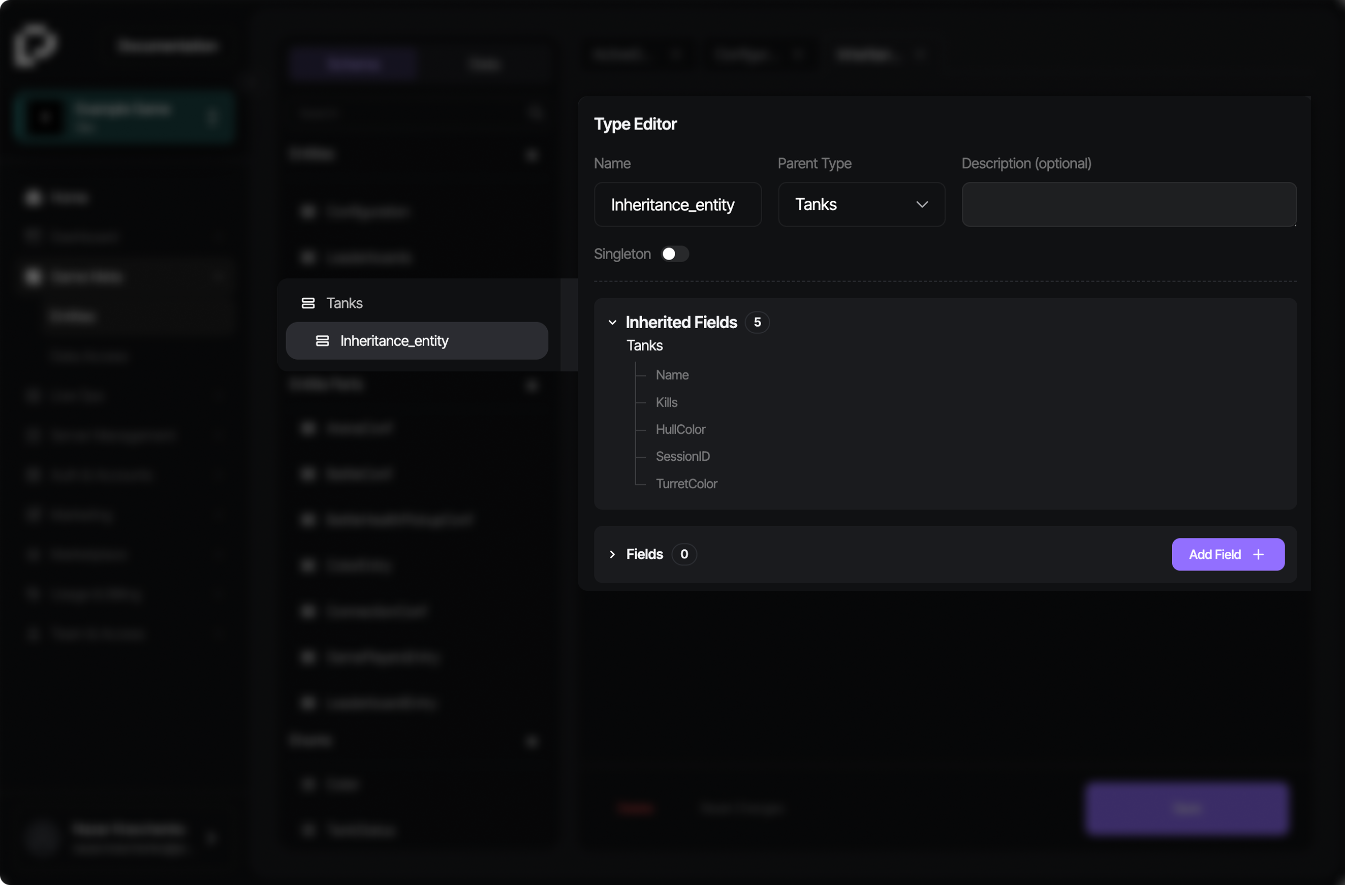 Inheritance structure showing a child object extending a parent