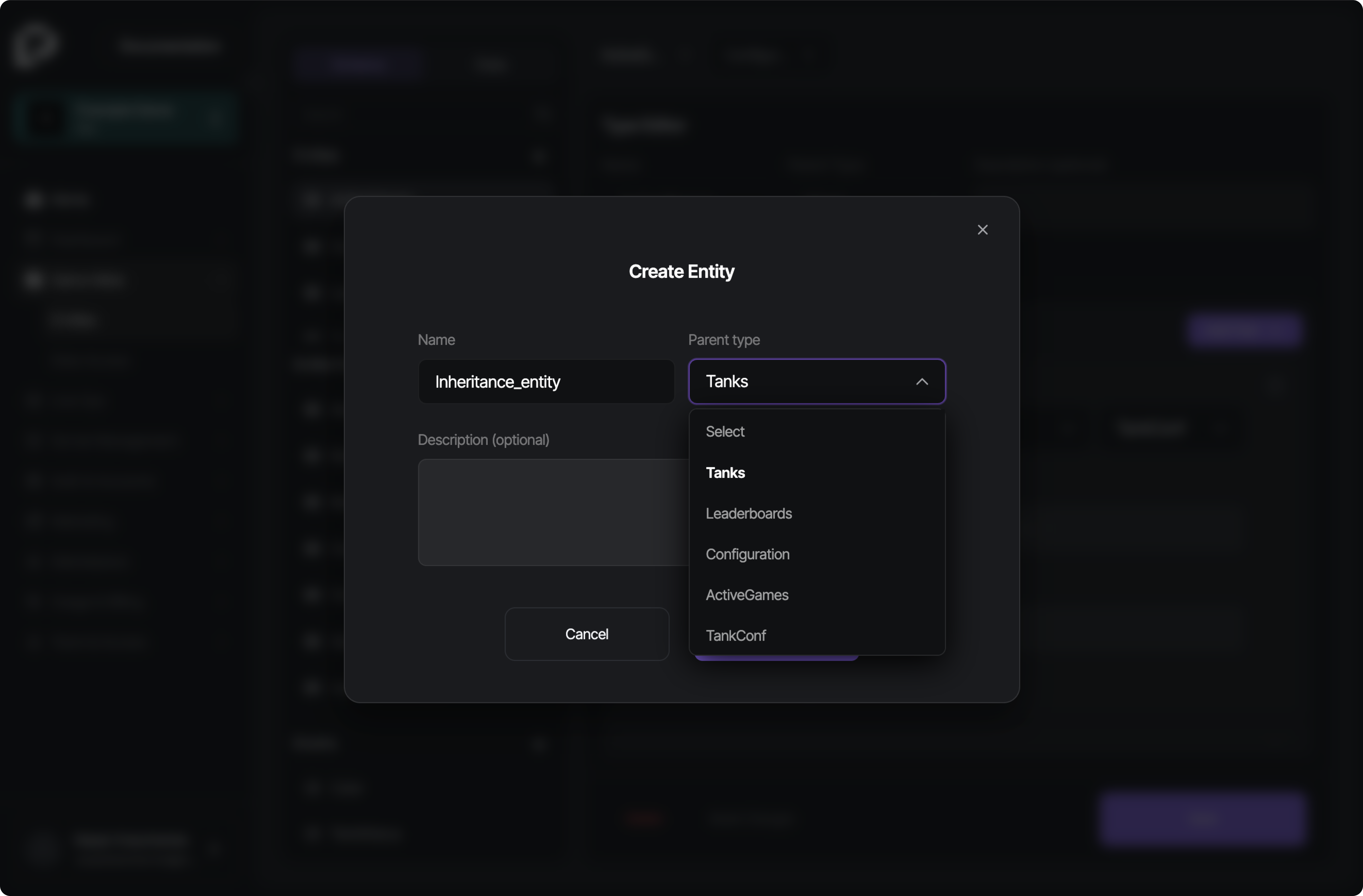 Parent Type selection in the schema editor