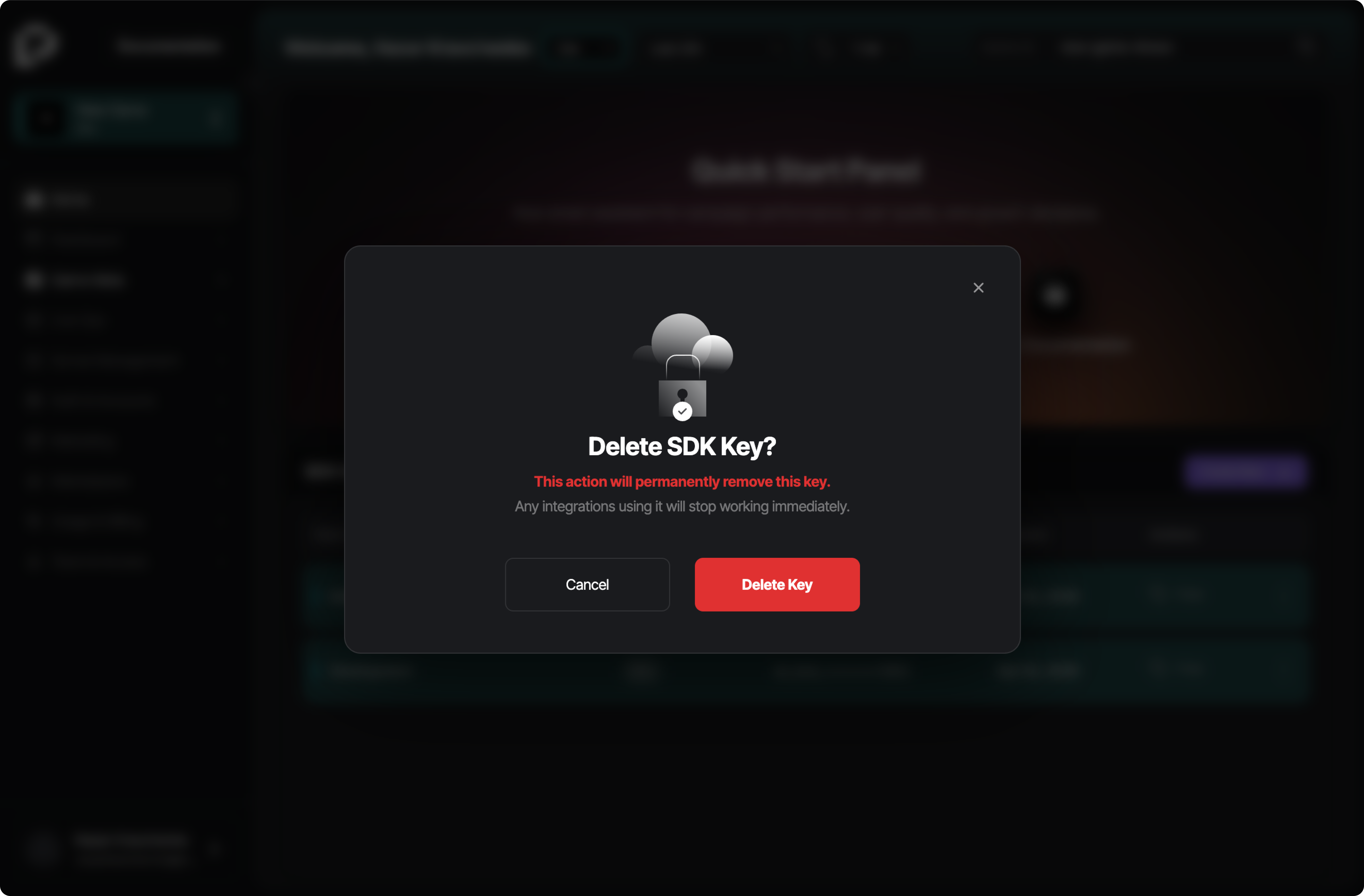 Delete SDK key confirmation dialog
