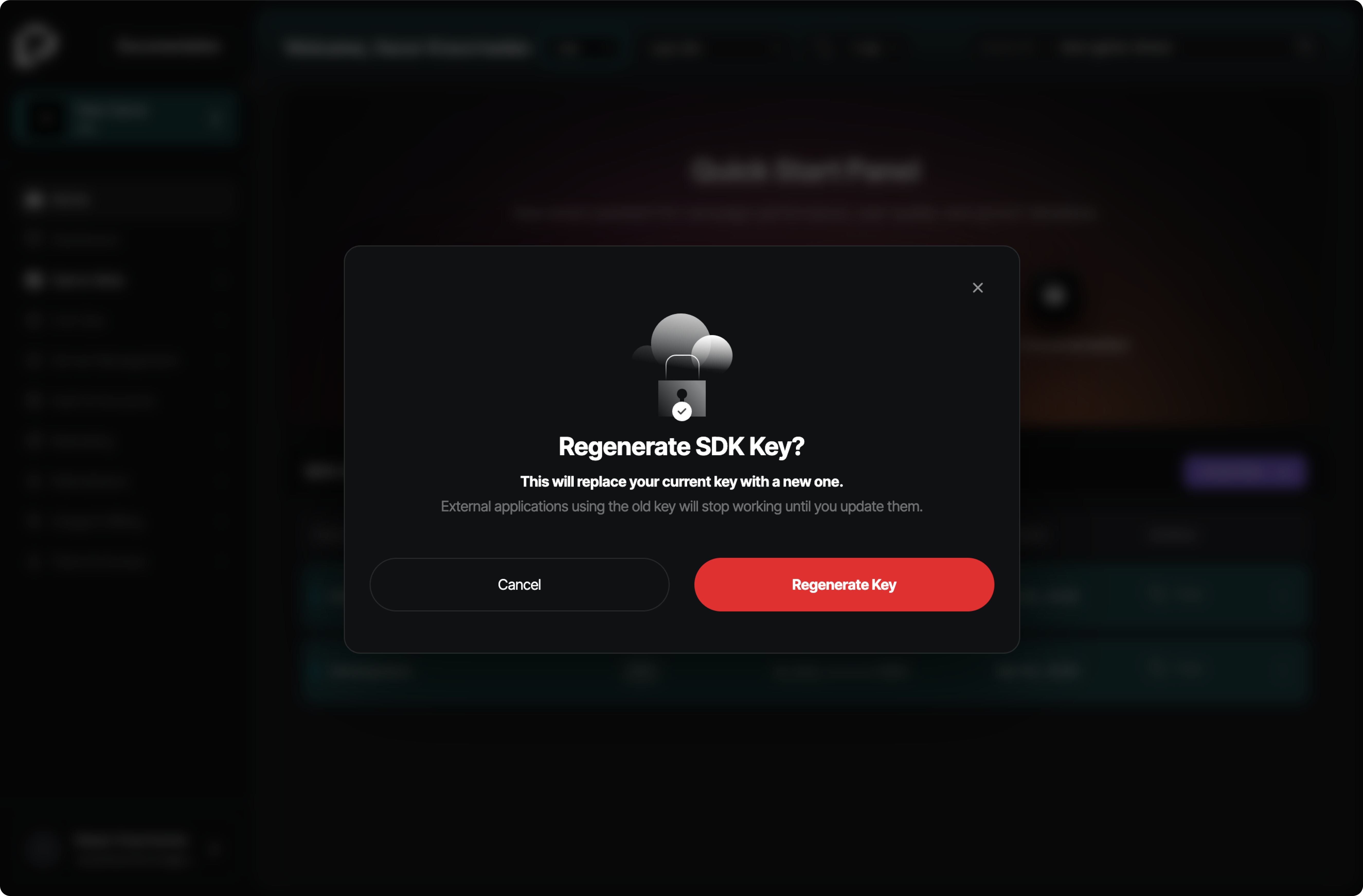 Regenerate SDK key confirmation dialog
